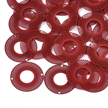 430 Stainless Steel Links connectors, Spray Painted, Etched Metal Embellishments, Donut, Red, 20x0.3mm, Hole: 1.2mm