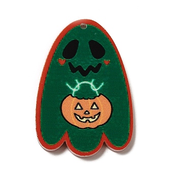 Halloween Acrylic Pendants, Ghost/Cat, Sea Green, 27.5x25x2mm, Hole: 1.6mm