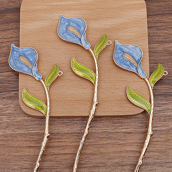 Alloy Enamel Flower Hair Sticks, with Loop, Long-Lasting Plated, Hair Accessories for Women, Cornflower Blue, 178x40mm