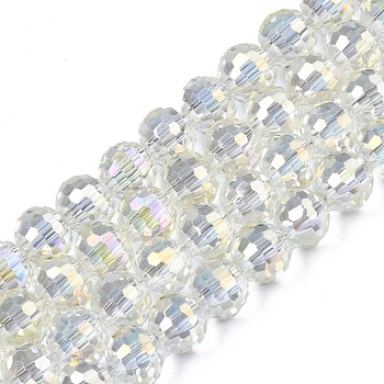 Electroplate Transparent Glass Beads Strands, Faceted, Round, Old Lace, 8x7mm, Hole: 1.6mm, about 71pcs/strand, 19.88 inch(50.5cm)
