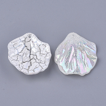 Acrylic Pendants, Crackle & AB Color, Petal, Creamy White, 31x27x7mm, Hole: 1.5mm