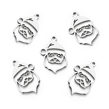 201 Stainless Steel Pendants, Christmas Theme, Santa Claus, Stainless Steel Color, 19.5x13x1mm, Hole: 1.5mm