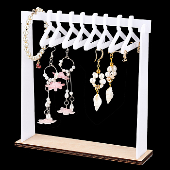 Elite 1 Set Opaque Acrylic with Wood Earring Display Stands, Clothes Hanger Shaped Earring Organizer Holder with 8Pcs White Hangers, White, Finish Product: 16.5x4.5x16cm