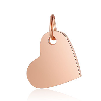 201 Stainless Steel Stamping Blank Tag Charms, Manual Polishing, Heart, Rose Gold, 10x12x1mm, Hole: 3.5mm