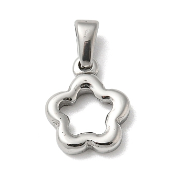 304 Stainless Steel Pendants, Flower, Stainless Steel Color, 18x15x3.5mm, Hole: 7x4mm