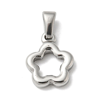 Non-Tarnish 304 Stainless Steel Pendants, Flower, Stainless Steel Color, 18x15x3.5mm, Hole: 7x4mm