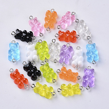 Resin Links connectors, with Platinum Plated Iron Loop, Bear, Mixed Color, 25x11.5x7mm, hole: 1.5mm