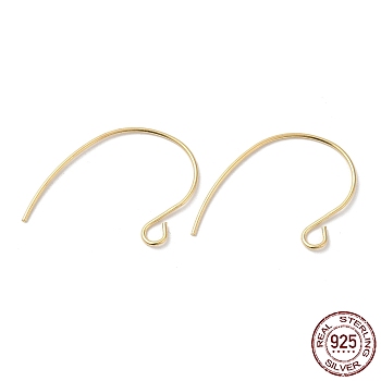 925 Sterling Silver Earring Hooks, Ear Wire, with Open Loop, Real 18K Gold Plated, 18mm, Hole: 2.5mm, Pin: 0.6mm