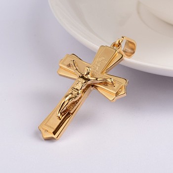 Easter Theme Crucifix Cross 304 Stainless Steel Pendants, Golden, 49x33x5mm, Hole: 12x6mm