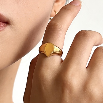 304 Stainless Steel Finger Rings for Women, Teardrop, Real 18K Gold Plated, 12mm, Inner Diameter: 17mm