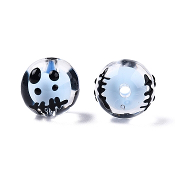 Transparent Acrylic Enamel Beads, Bead in Bead, Round, Light Sky Blue, 14~15x13mm, Hole: 2mm