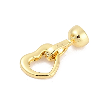 Brass Fold Over Clasps, Heart, Real 18K Gold Plated, 23mm