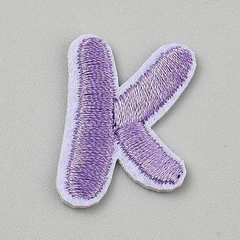 Polyester and Cotton Embroidery Cloth Patches, Costume Accessories, Sewing Craft Decoration, Letter K, 26.5x19.5x1.5mm