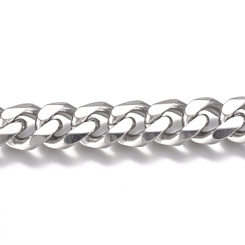 201 Stainless Steel Cuban Link Chains, Chunky Curb Chains, Unwelded, Stainless Steel Color, 11x9x3.5mm