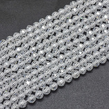 Cubic Zirconia Beads Strands, Faceted, Round, Clear, 4mm, Hole: 0.8mm, about 91pcs/strand, 15 inch(38cm)