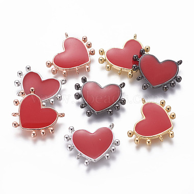 Mixed Color Red Heart Brass+Enamel Links