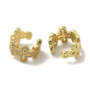 Rack Plating Brass Micro Pave Clear Cubic Zirconia Flower Cuff Earrings for Women(EJEW-P280-01G)-2