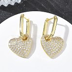 Brass Micro Pave Cubic Zirconia Hoop Dangle Earrings for Women, Heart, Rack Plating, Long-Lasting Plated, Lead Free & Cadmium Free, Real 18K Gold Plated, 29x17mm(EJEW-A167-14G)