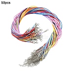 10 Colors Waxed Cotton Cord Necklace Making, with Alloy Lobster Claw Clasps and Iron End Chains, Mixed Color, 17.12 inch(43.5cm), 1.5mm, 5pcs/color(MAK-YW0001-17A)