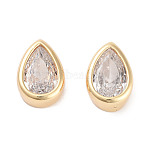 Brass Cubic Zirconia Beads, Cadmium Free & Nickel Free & Lead Free, Teardrop, Real 18K Gold Plated, Clear, 11x8x4mm, Hole: 2.5x1.2mm(KK-C051-60G-05)