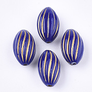 Oval Plating Acrylic Beads, Golden Metal Enlaced, Dark Blue, 14.5x9mm, Hole: 1.5mm(X-PACR-Q102-128C)