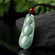 Natural Jadeite Carved Kidney Bean Pendant Necklaces, Adjustable Nylon Cord Slider Necklaces, 28.98 inch(73.6cm)(NJEW-F321-06)