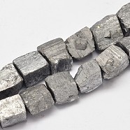 Nuggets Electroplated Natural Pyrite Beads Strands, Silver Plated, 9~11mm, Hole: 1mm, about 31~42pcs/strand, 15 inch(G-A142-05B)