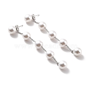 Round Plastic Pearl Beaded Long Chain Dangle Stud Earrings, 304 Stainless Steel Drop Earrings for Women, Stainless Steel Color, 95x10mm, Pin: 0.7mm(STAS-D179-04P-03)