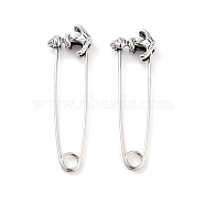 Anchor 316 Surgical Stainless Steel Safety Pin Hoop Earrings for Women, Antique Silver, 39x4x11mm(EJEW-Z050-28AS)