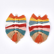 Polycotton(Polyester Cotton) Tassel Big Pendant Decorations, with Iron Findings, Light Gold, Colorful, 83~90x55~58x7~8mm, Hole: 5mm(FIND-T035-02B)