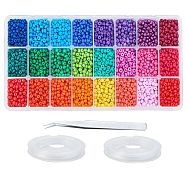 DIY Seed Beads Jewelry Set Making Kits, with Baking Paint Glass Seed Beads, Elastic Crystal String and Tweezers, Mixed Color, Beads: 4x3mm, Hole: 1mm, about 4800~5520pcs/set(DIY-CJ0001-26)