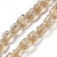 Pearl Luster Plated Electroplate Glass Beads, Dancing Lion, Sandy Brown, 11.5~12x11.5x9.5mm, Hole: 1.2mm, about 55pcs/strand, 24.02''(61cm)(GLAA-P028-PL01)