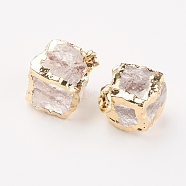 Natural Quartz Crystal Pendants, with Brass Findings, Square, Golden, 23~24x20~22mm, Hole: 4x6mm(G-G737-28)