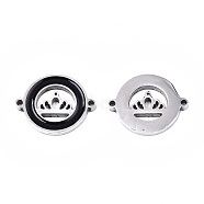 304 Stainless Steel Enamel Links Connectors, Laser Cut, Flat Round with Crown, Black, Stainless Steel Color, 14.5x18.5x2mm, Hole: 1.2mm(STAS-S080-016P-B)