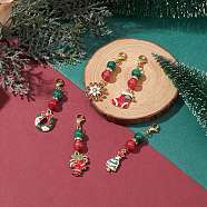 Christmas Alloy Enamel & Resin Pendant Decorations, with Alloy Lobster Claw Clasps, Mixed Shapes, Golden, 55~60mm, 5pcs/set(HJEW-JM01136-S)