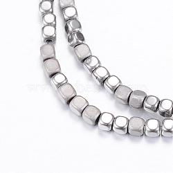 Vacuum Plating Electroplate Non-magnetic Synthetic Hematite Bead Strands, with Matte Style, Cube, Silver Plated, 3x3x3mm, Hole: 1mm, about 142pcs/strand, 15.7 inch(G-Q467-11A)