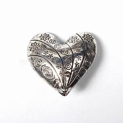 Tibetan Style Alloy Beads, Cadmium Free & Lead Free, Heart, Antique Silver, 30x30x14mm, Hole: 3mm(LF8555Y)