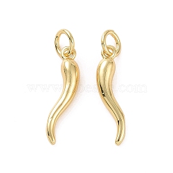 Rack Plating Brass Pendants, with Jump Ring, Long-Lasting Plated, Cadmium Free & Lead Free, Horn of Plenty/Italian Horn Cornicello Charm, Real 18K Gold Plated, 18x4x4mm, Jump Ring: 5x1mm, Inner Diameter: 3mm(KK-C008-35G)