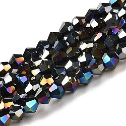 Transparent Electroplate Glass Beads Strands, AB Color Plated, Faceted, Bicone, Black, 3.5mm, about 108~123pcs/strand, 12.76~14.61 inch(32.4~37.1cm)(GLAA-F029-3mm-A02)