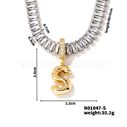 Golden Tone Brass Pave Clear Cubic Zirconia Letter Pendant Necklaces for Women, 15.75 inch(400mm)(YX4437-19)