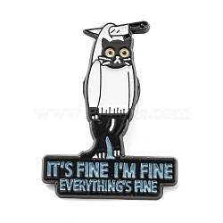 Cat Knife Enamel Pins, Black Alloy Brooches for Backpack Clothes, Word It's Fine I'm Fine Everything's Fine, Black, 35x26x1.5mm(JEWB-P021-A03)