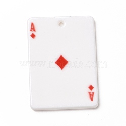Printed Acrylic Pendants, Rectangle with Playing Cards Pattern, Ace of Diamonds, Red, 36x25.5x2mm, Hole: 1.8mm(OACR-D008-07E)
