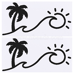 Beach Theme PVC Cartoon Self Adhesive Car Stickers, Waterproof Coconut Tree with Sun Car Decorative Decals for Car Decoration, Black, 92~93x174~182x0.2mm(FIND-WH0152-165C)
