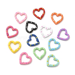 Spray Painted Alloy Spring Gate Rings, Heart Ring with Polka Dot Pattern, Mixed Color, 6 Gauge, 25x25.7x4mm(X-FIND-A027-01)