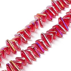 Electroplate Transparent Glass Beads Strands, Rainbow Plated, Triangle, Red, 9x15.5~16mm, Hole: 1mm, about 120pcs/strand, 24.57~25.67''(62.4~65.2cm)(EGLA-R114-01I)