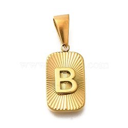 304 Stainless Steel Pendants, Rectangle with Letter Charm, Real 18K Gold Plated, Letter B, 22x12.5x4mm, Hole: 8x4mm(STAS-S161-01B-G)