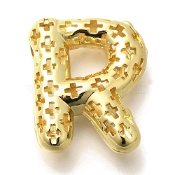 Brass Pendants, Hollow Letter Charms, Rack Plating, Long-Lasting Plated, Cadmium Free & Lead Free, Letter R, 23x19.5x7mm, Hole: 5x2.7mm(KK-F884-G02-R)