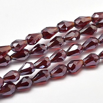 Imitation Opalite Faceted Teardrop Pearl Luster Plated Electroplate Glass Beads Strands, Dark Red, 5x3mm, Hole: 1mm, about 100pcs/strand, 17.7 inch~19.6 inch