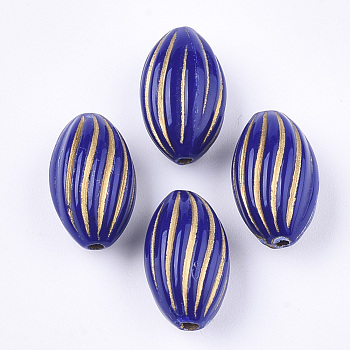Oval Plating Acrylic Beads, Golden Metal Enlaced, Dark Blue, 14.5x9mm, Hole: 1.5mm