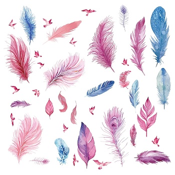 8 Sheets 8 Styles PVC Waterproof Wall Stickers, Self-Adhesive Decals, for Window or Stairway Home Decoration, Rectangle, Feather, 200x145mm, about 1 sheets/style